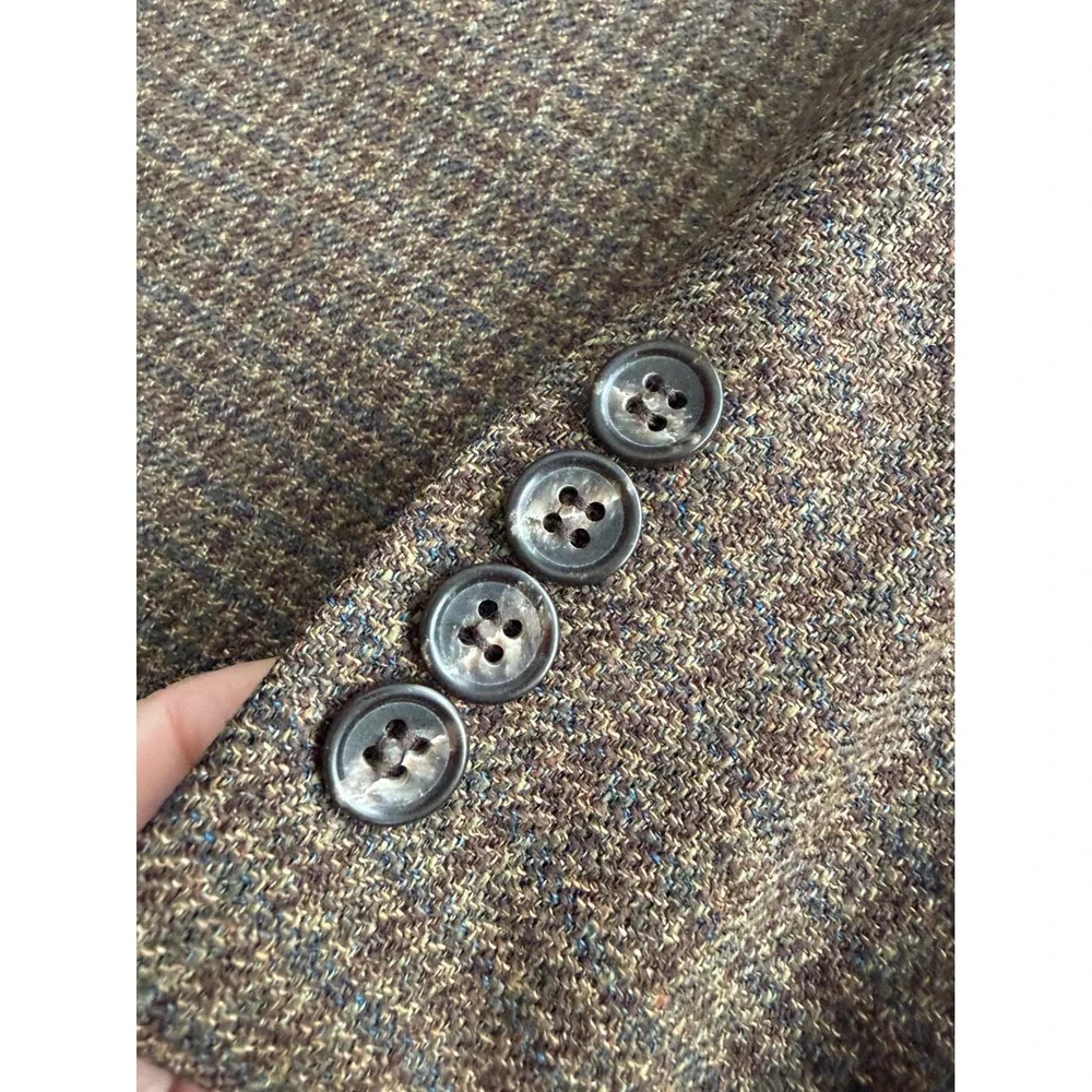 Pronto Uomo Mens 50L Silk Wool Blazer Jacket Brown Houndstooth Made in Italy